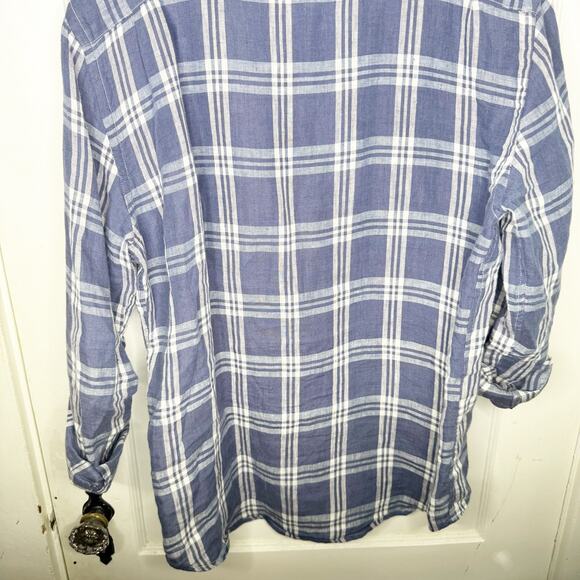 Faherty Men’s Linen Laguna Shirt Button Down Collared Jetty Plaid Blue Medium M - Picture 14 of 15